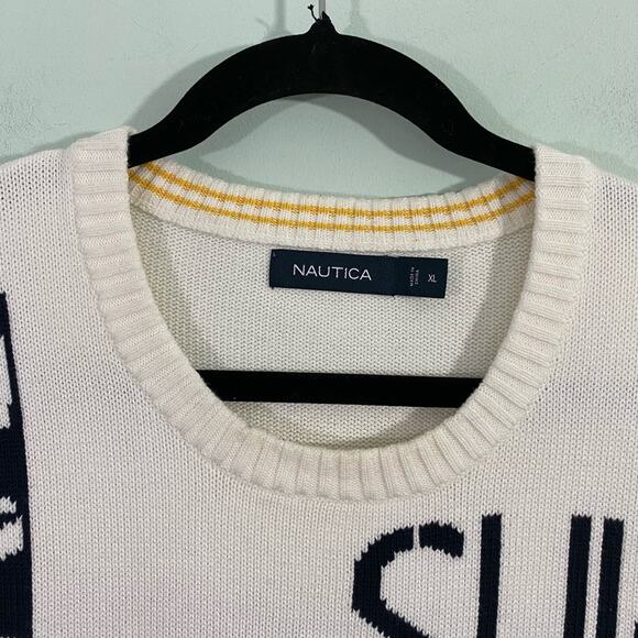 Nautica Men's White & Multicolor Intarsia Sailing Knit Sweater Size XL - Picture 4 of 8